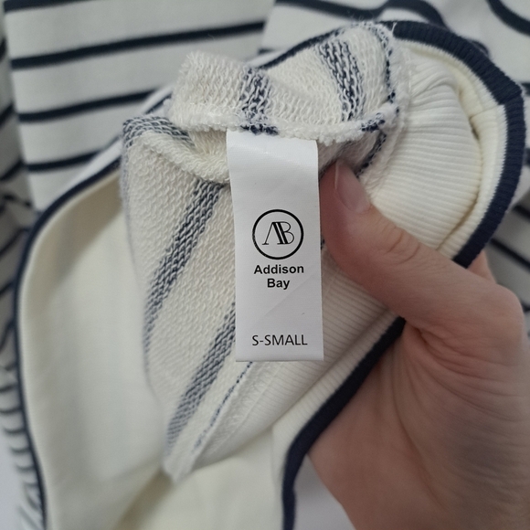 Addison Bay Luxe Terry Lyndon Pullover Sweatshirt Navy Stripe Small - Picture 8 of 10